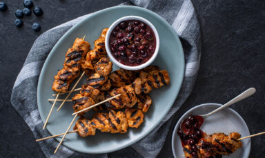 Chicken Satay with Blueberry Ginger Sauce